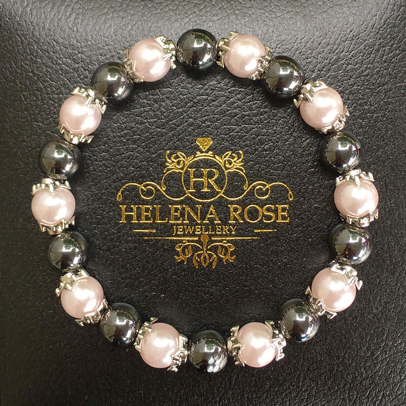 [Australia] - Pretty Pink Pearl & Hematite Stone Natural Magnetic Bracelet for Women - Stretch to Fit Any Wrist - Supplied in a Jewellery Gift Box 