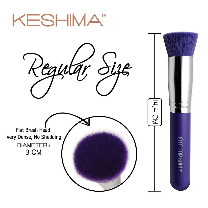 [Australia] - Flat Top Kabuki Foundation Brush By Keshima - Premium Makeup Brush for Liquid, Cream, and Powder - Buffing, Blending, and Face Brush (Regular Size, Neon Purple) Regular Size 