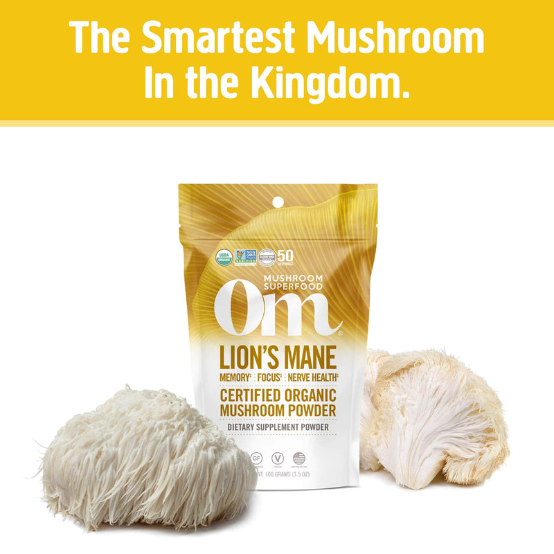 [Australia] - Om Mushroom Superfood Lion's Mane Organic Mushroom Powder, 3.5 Ounce, 50 Servings, Fruit Body and Mycelium Nootropic for Memory Support, Focus, Clarity, Nerve Health, Creativity and Mood Lion's Mane Powder 3.5 Ounce (Pack of 1) 