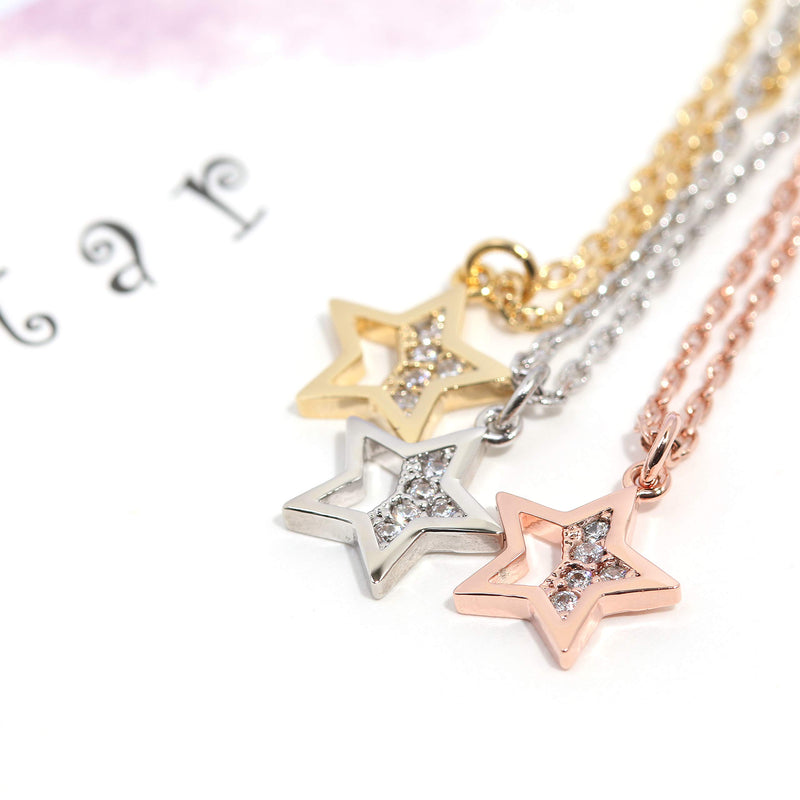 [Australia] - Soulink Dainty Cute Cosmic Silver Star Gold Star Necklace Yellow Gold 