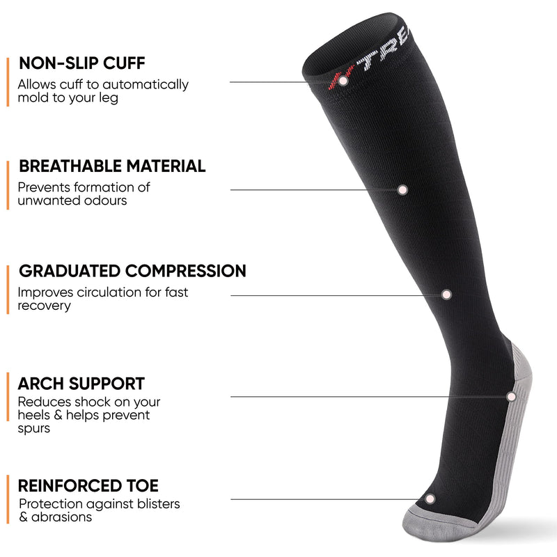[Australia] - TREAD Compression Socks For Men & Women (20-30 mmHg) Boost Stamina & Circulation - Best Graduated Medical Grade Stockings For Running, Sports, Nurses, Flight & Recovery Black Grey S-M 
