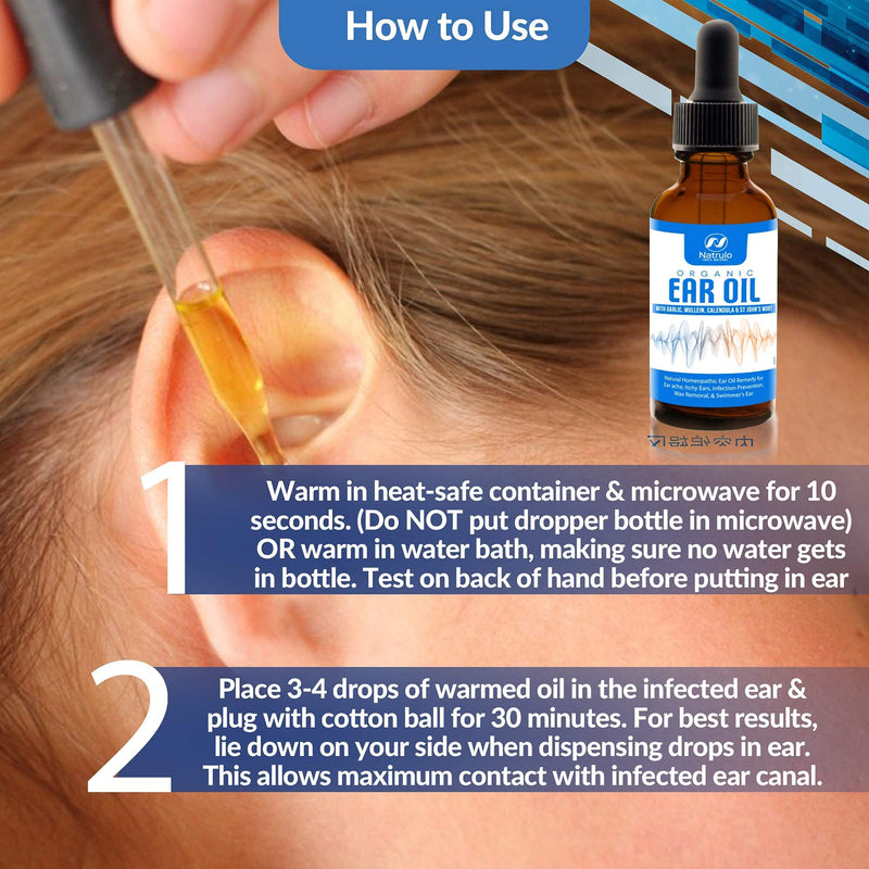 [Australia] - Organic Ear Oil for Ear Infections - Natural Eardrops for Infection Prevention, Swimmer's Ear & Wax Removal - Kids, Adults, Baby, & Dog Earache Remedy - Mullein, Garlic, Calendula Made in USA 