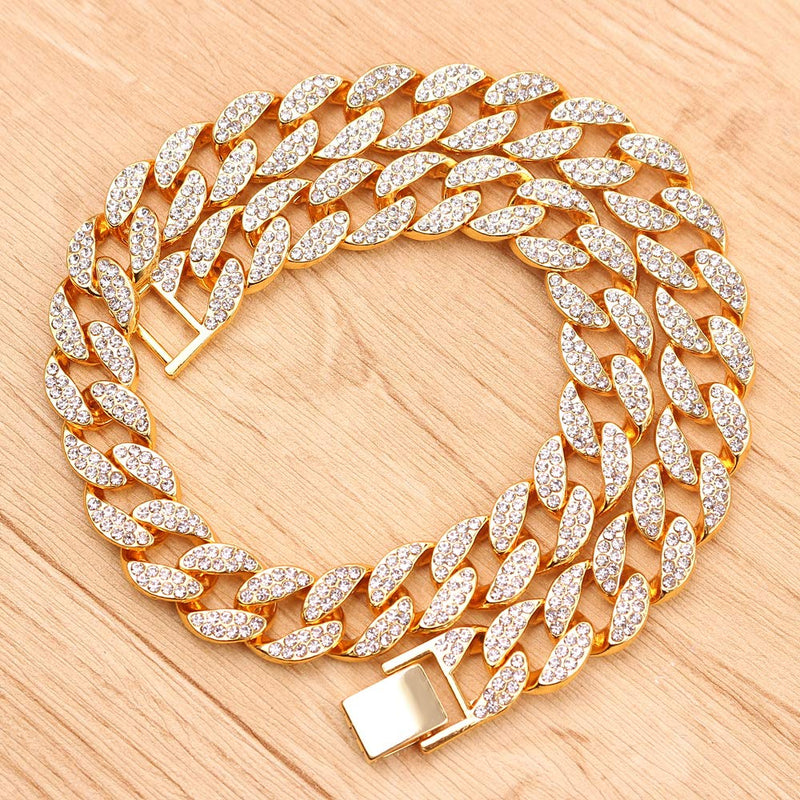 [Australia] - Cuban Link Necklace for Men - Hip Hop Necklace Iced Out with Bling Rhinestones, Fashion Accessory for Hip Hop Lovers Gold 18.0 Inches 