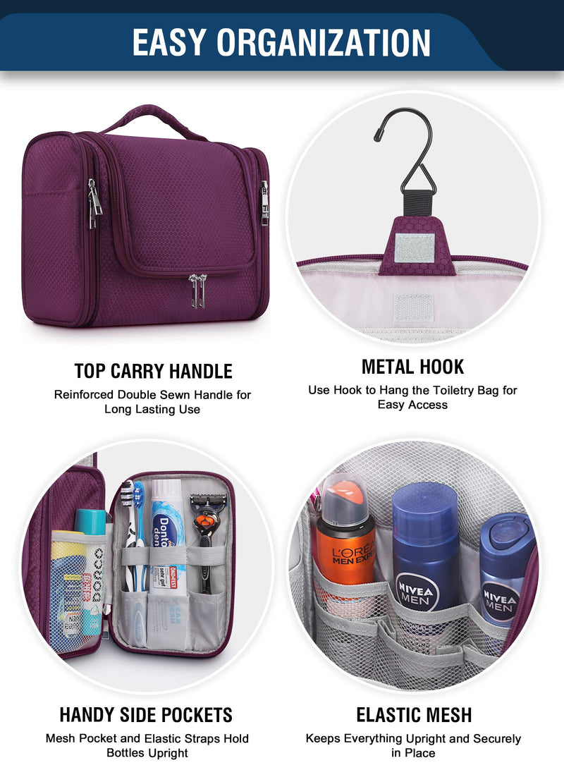 [Australia] - Mossio Hanging Toiletry Bag - Extra Large Capacity Waterproof Cosmetic Makeup Travel Organizer with Sturdy Hook Purple 