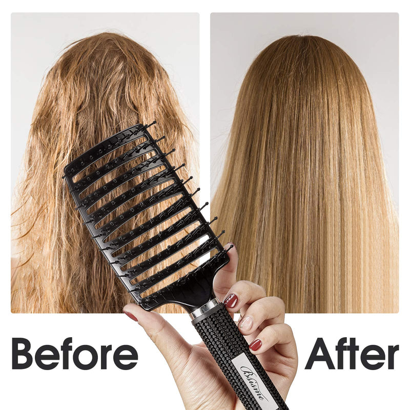 [Australia] - Hair Brush, Curved Vented Brush Faster Blow Drying, Professional Curved Vent Styling Hair Brushes for Women, Men, Paddle Detangling Brush for Wet Dry Curly Thick Straight Hair black 