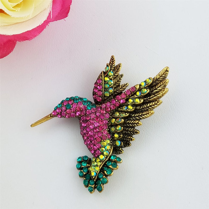 [Australia] - SELOVO Antique Tone Bird Hummingbird Multi Color Austrian Crystal Pin Brooch Jewelry Color 1 