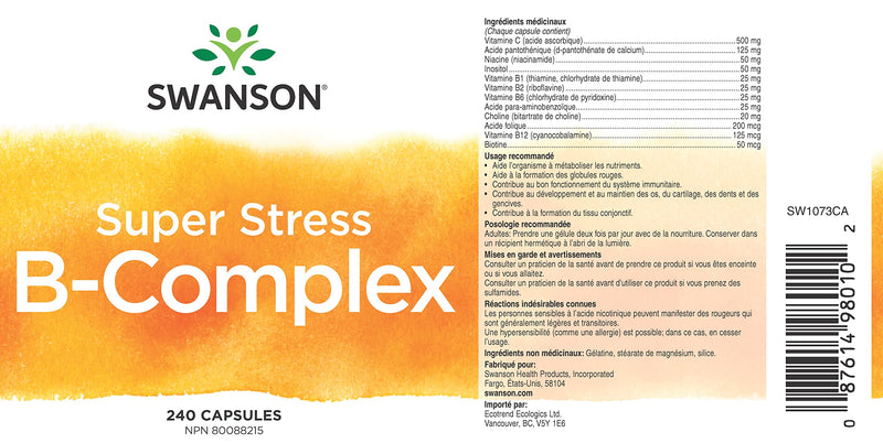 [Australia] - Swanson Super Stress Vitamin B-Complex with Vitamin C 240 Caps 1 