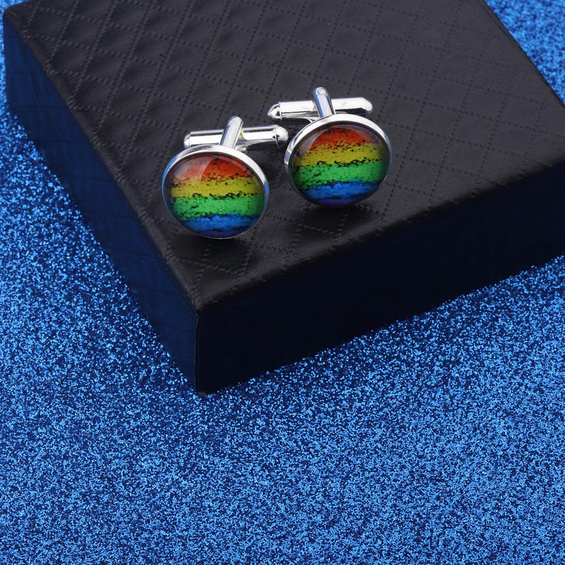 [Australia] - WUSUANED LGBT Pride Rainbow Flag Cufflinks Gay Pride Jewelry Gifts for Gay Lesbian rainbow cufflink 