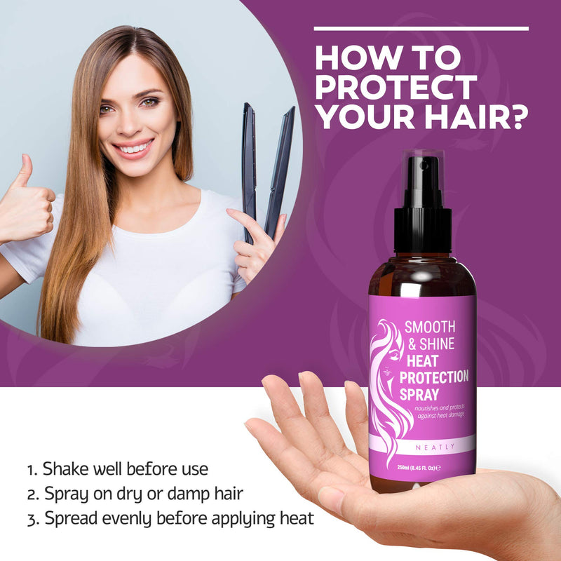 [Australia] - Neatly Heat Protection Spray for Hair - A Natural Keratin Hair Spray for Heat Defense - Heat Protection for Hair with Aloe Vera & Keratin - Heat Protector Spray & Heat Defense Spray for Hair, 250ml 