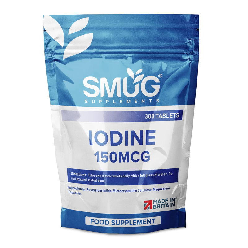 [Australia] - SMUG Supplements Iodine Tablets - 300 High Strength 150mcg Pills - Fight Fatigue with Potassium Iodide - Suitable for Men and Women - Vegan Friendly - Made in Britain 