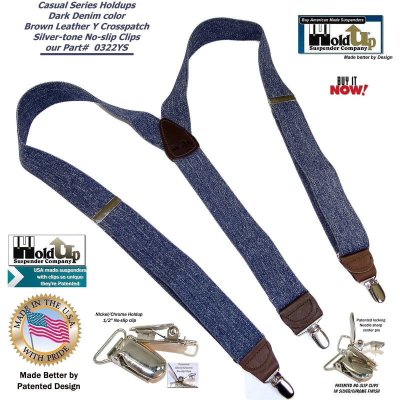 [Australia] - HoldUp Suspender in a Dark Denim color Y-back Suspenders in our Casual Series with No-slip Silver Patented Clips 