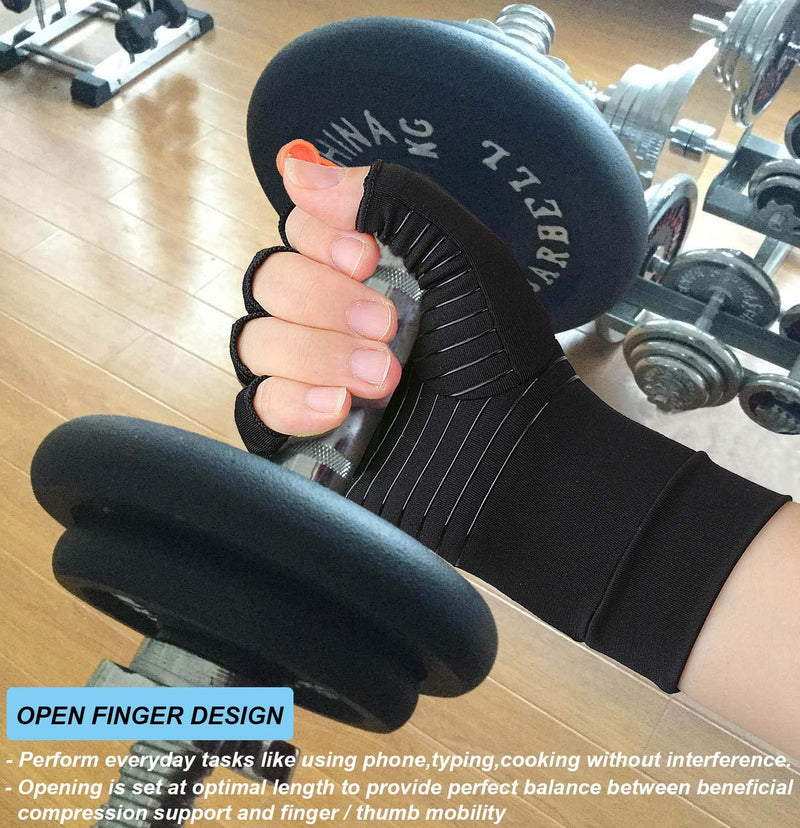 [Australia] - 2 Pairs Arthritis Gloves for Women and Men, Copper Infused Compression Gloves, Fingerless Hand Gloves for Carpal Tunnel, RSI Osteoarthritis, Joint Pain,Computer Typing, Hand Support (Black, Medium) Black Medium (Pack of 4) 