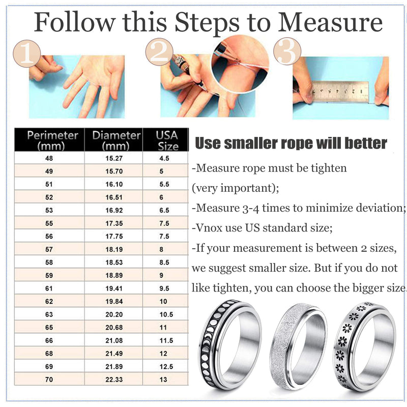 [Australia] - Jstyle 4Pcs Stainless Steel Fidget Band Rings for Women Mens Spinner Rings Flower Moon Star Cool Rings Stress Relieving Wedding Promise Rings Set 6 