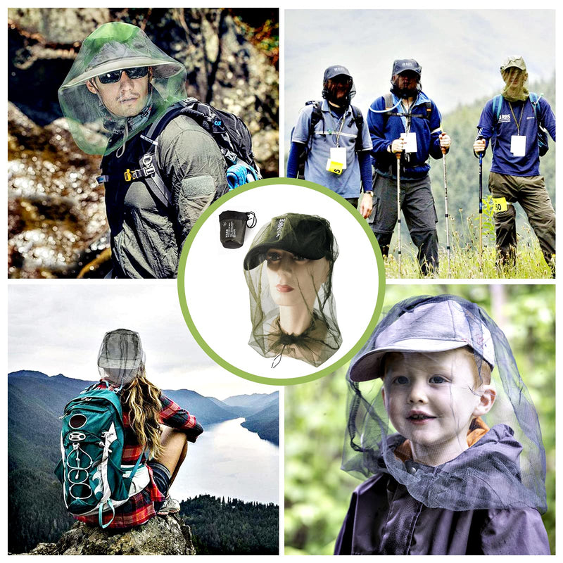 [Australia] - Grantop 2 Pieces Mosquito Head Net, Nylon Face Net Mesh,Mesh Bug Net for Outdoor Hiking Camping Climbing Fishing and Walking Gray&green&black 