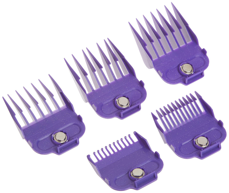 [Australia] - Andis - Nano-silver Magnetic Attachment 5 Combs - Suitable for Hair Clipper Trimmer, Professional Use, Easy Clean, and Long-Lasting - Small Sizes, 6", 8", 4", 3/8", and 2" - Purple 