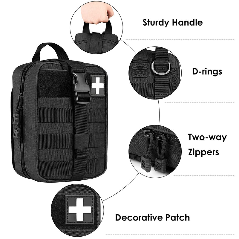 [Australia] - SITHON Molle Tactical Medical Pouch, Large Capacity Rip Away Military IFAK Pouch, Utility EMT Bag Medical Organizer First Aid Pouch for Camping Hunting Hiking Outdoor Adventures (Bag Only) Black 