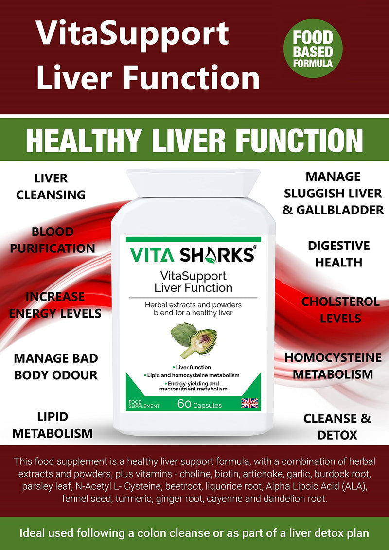 [Australia] - VitaSupport 60 Essential Liver Support & Cleanse. Potent, Kosher, Vegetarian & Natural Toxin Flush & Detox Formula with Biotin & Choline for Lipid Metabolism 
