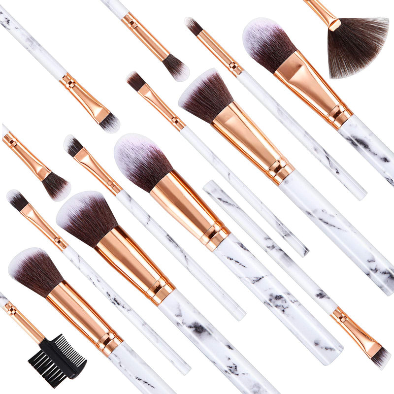 [Australia] - Makeup Brushes DUAIU 15PCs Marble Makeup Brush Set Premium Synthetic Kabuki Powder Blush Contour Foundation Concealer Eyeshadow Brushes with Makeup Sponge and Cleaner Brush Egg A:White Marble Set 