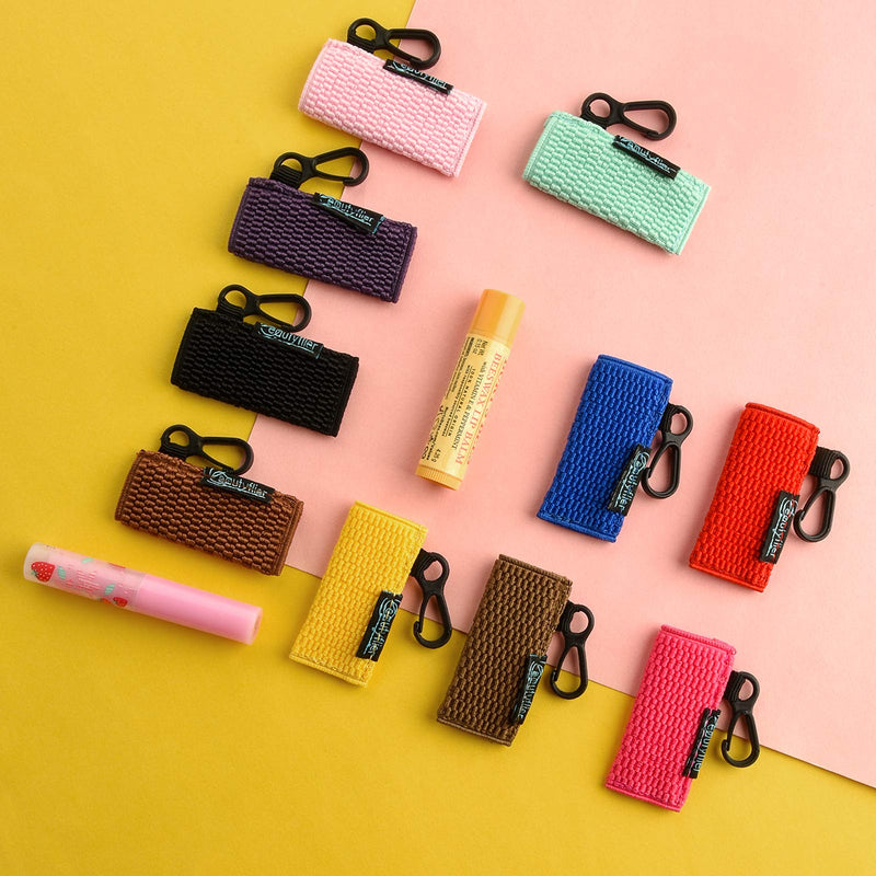 [Australia] - Beautyflier 10pcs Clip-on Sleeve Chapstick Pouch Chapstick Holder Keychain Bulk Lipstick Holder Elastic Lip Balm Holder Travel Accessories, Assorted Color, 2.25x1" Assorted Color, 2.25x1" 