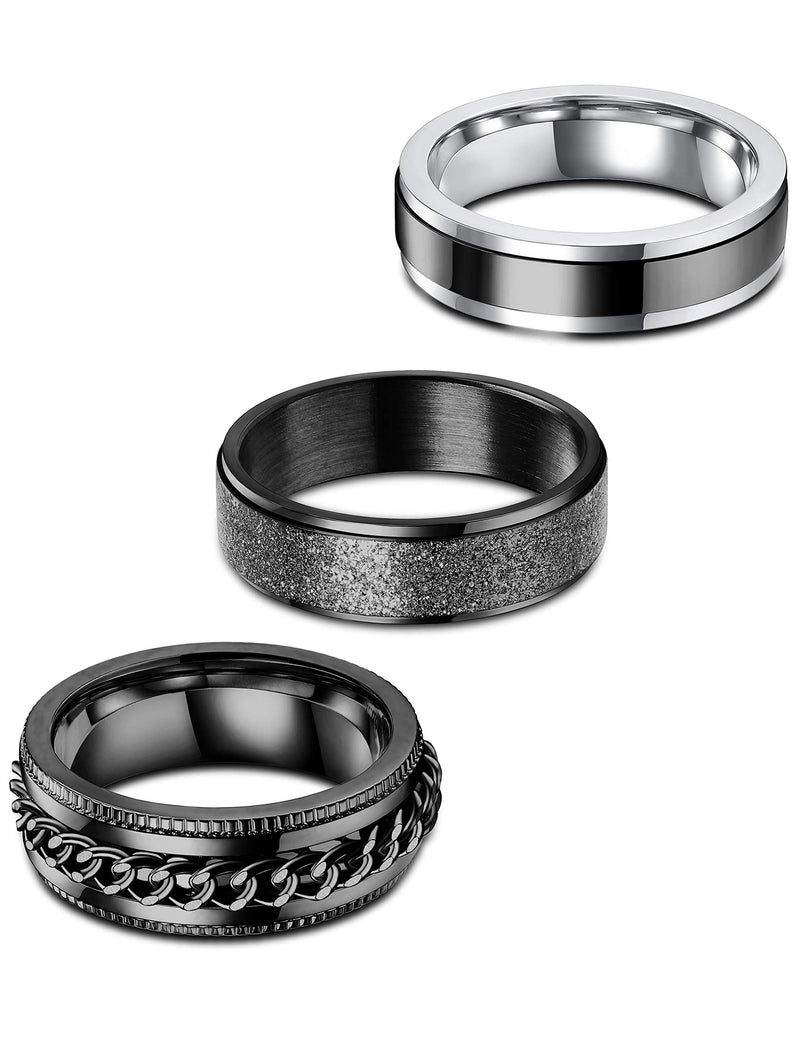 [Australia] - Jstyle 3Pcs Stainless Steel Fidget Band Rings for Women Mens Cool Spinner Rings 6/8MM Wide Wedding Pormise Band Ring Set Black 7 
