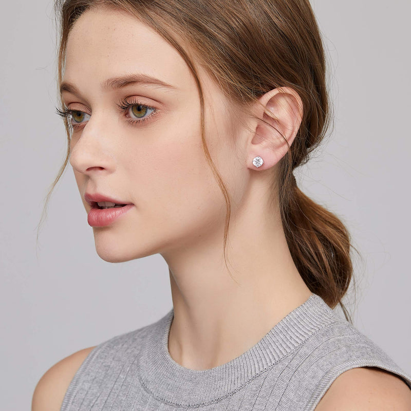 [Australia] - jiamiaoi 925 Sterling Silver Princess Cut Square/Round Cubic Zirconia Stud Earrings for Women Men Silver Studs Diamond Earrings Women CZ Stud Earrings Hypoallergenic- Silver,Rose Gold 5mm 