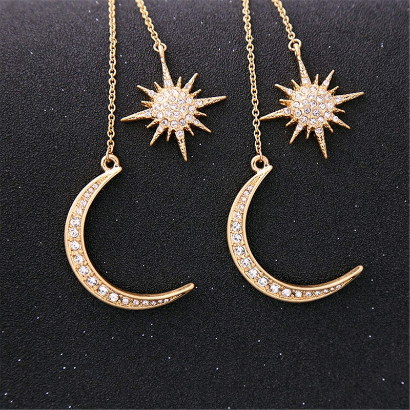[Australia] - AILUOR Crystal Moon Star Dangle Hoop Earrings, Silver Plated with Rhinestone Moon Star and Sun Drop Stud Earrings Boho Earrings Retro Punk Jewelry for Women Girls Gold 