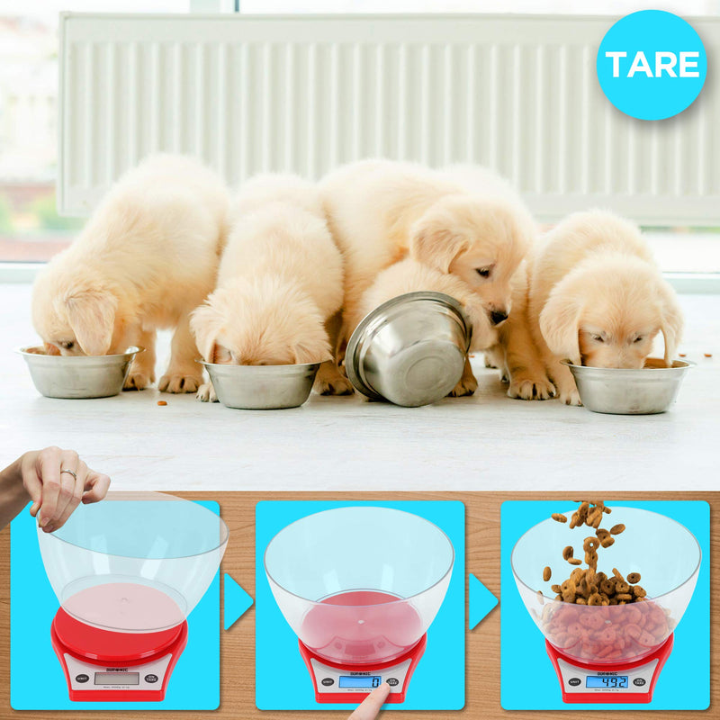 [Australia] - Duronic Kitchen Scales with Bowl for Baking KS6000RD/CR Red 2L Clear Bowl 5kg Capacity Tare | 1g Precision | Postal Parcel Weigh Red/Clear 