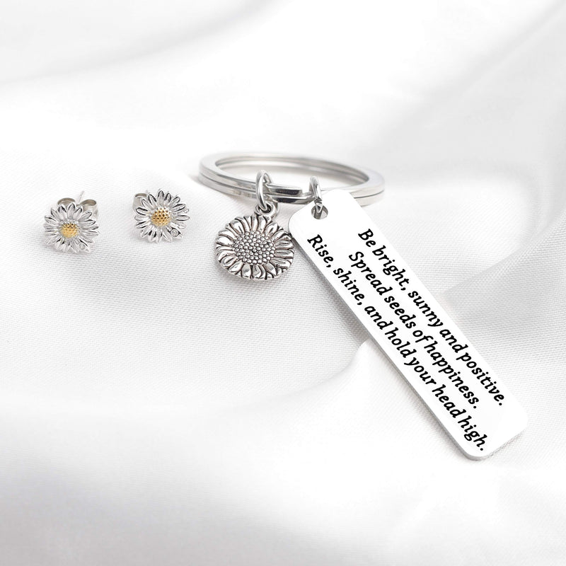 [Australia] - FUSTMW Sunflower Charm Keychain Be Bright Sunny and Positive Sunflower Quote Inspirational Gift keychain earring set 