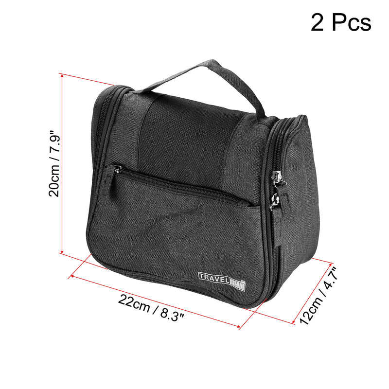 [Australia] - PATIKIL Hanging Toiletry Bag, 2 Pack Polyester Foldable Makeup Organizer Cosmetic Pouch with Hook Zipper Handle for Travel Home Storage, Black 