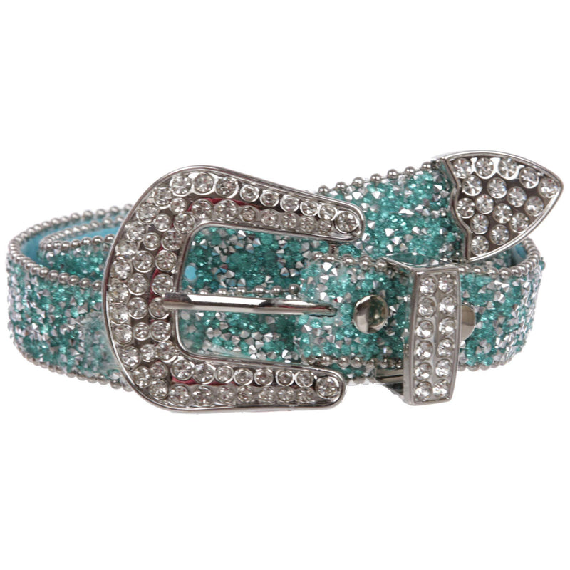 [Australia] - Kids 1 1/8" (28 mm) Western Cowgirl Rhinestone Sparkling Mesh Belt 20 Inch Turquoise 