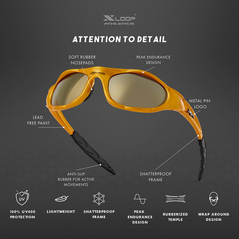 [Australia] - X LOOP Kids Teen Boys Sunglasses Age 8-16 Performance Sport Cycling Baseball Running Skiing Wrap Around Shades Gold | Gold Mirror 