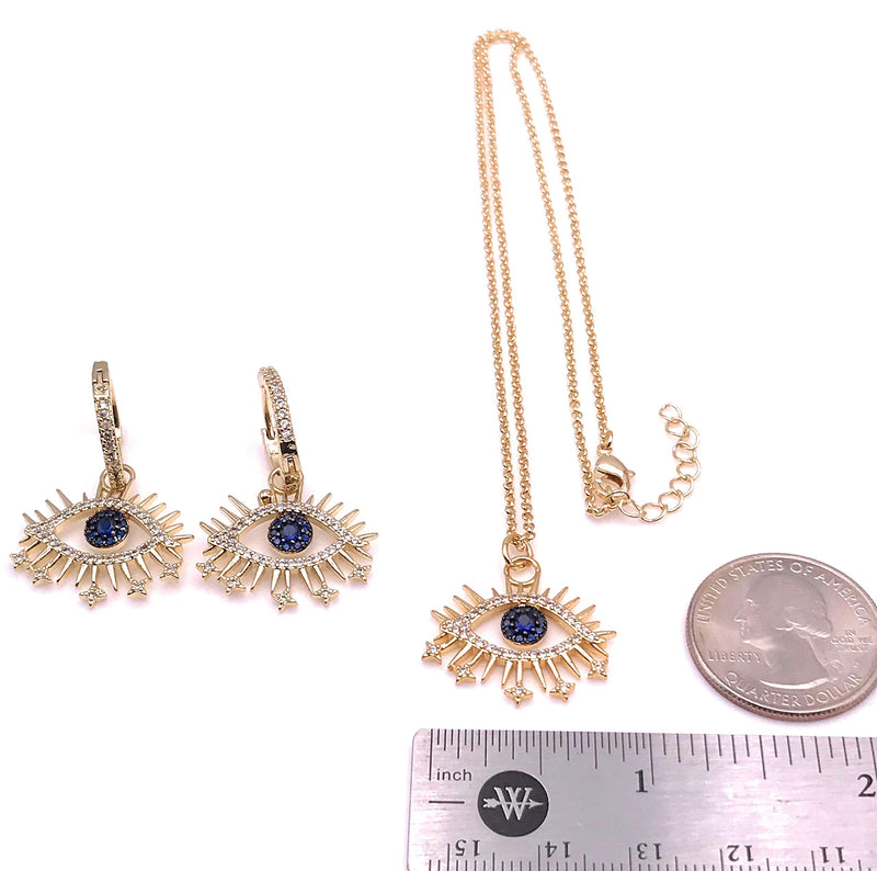 [Australia] - LESLIE BOULES Jewelry Set for Women 18K Plated Evil Eye Earrings & Pendant Necklace 18 Inches Length 