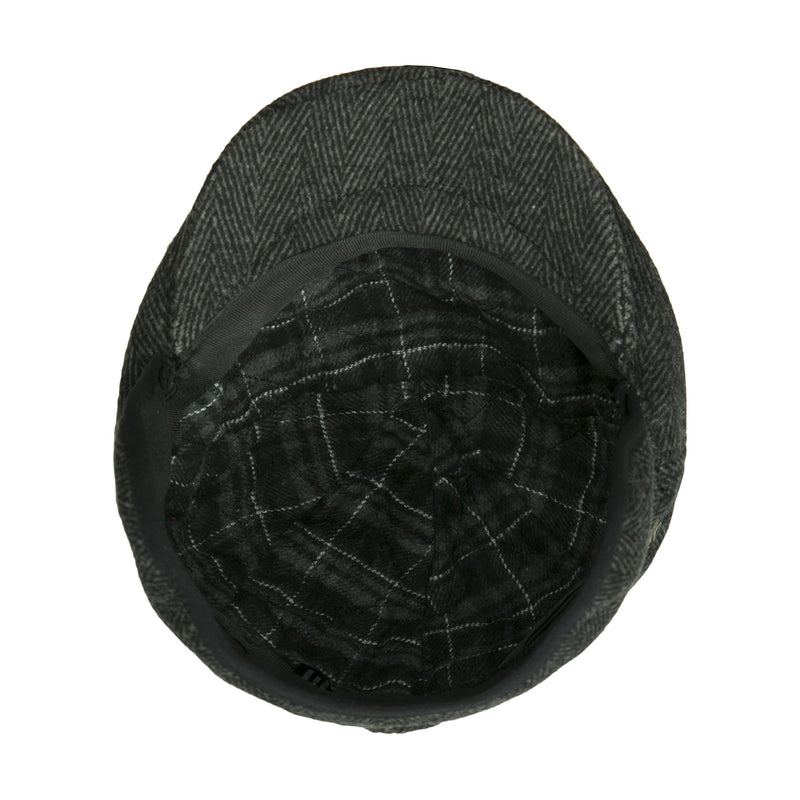 [Australia] - Men’s Black Wool Herringbone Ivy Cap, Classic Cabbie Hat w/Ear Flaps X-Large 