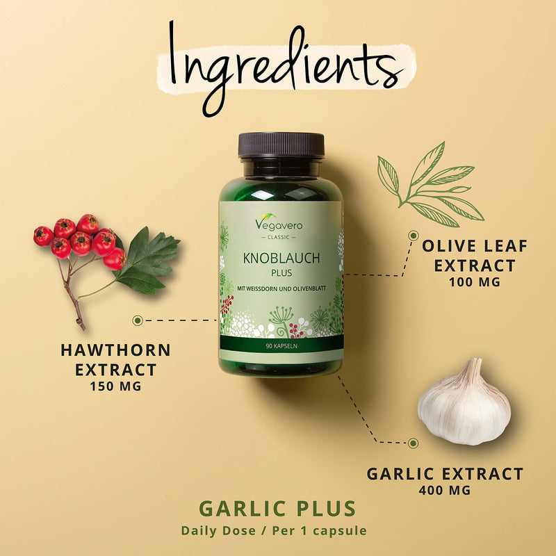 [Australia] - Hawthorn and Garlic Complex Capsules Vegavero� | NO Additives | High Strength, Garlic, Olive Leaf and Hawthorn Extracts Supplement | Lab-Tested & Non-GMO | 90 Capsules | Vegan 