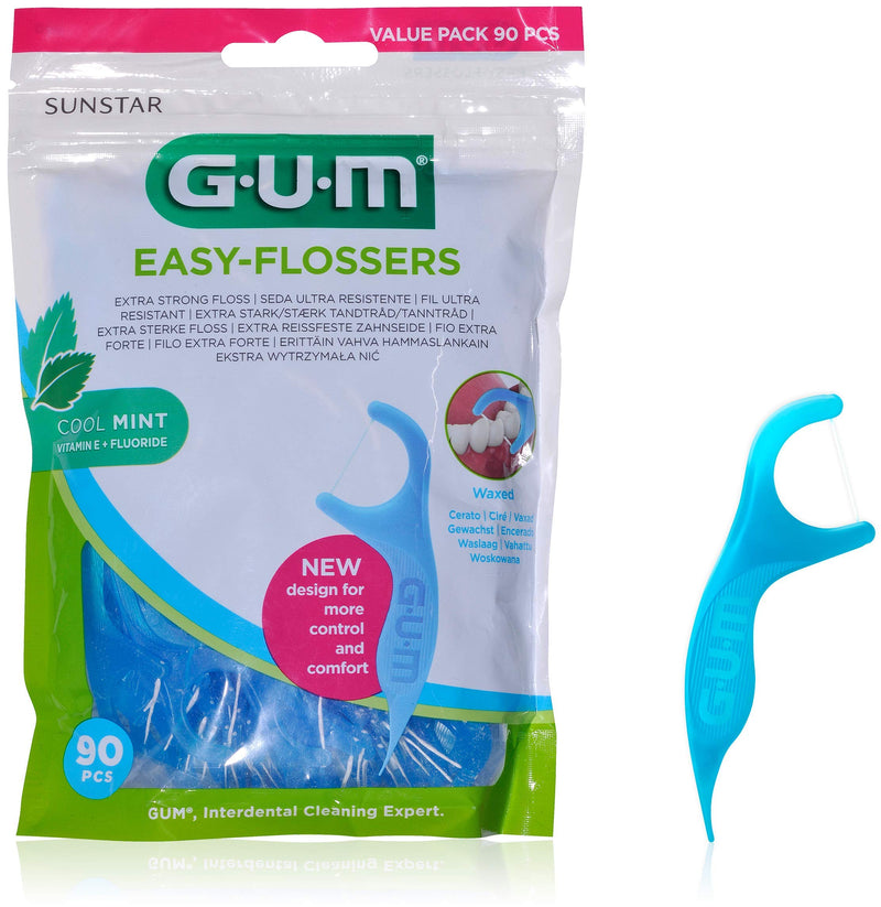 [Australia] - GUM Easy-FLOSSERS Waxed Dental Floss in Holder / Ergonomically Shaped Dental Floss Sticks for Easy Use of Dental Floss / Mint Flavour / Value Pack of 3 (3 x 90 Items) 