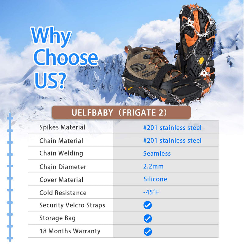 [Australia] - Uelfbaby Crampons Upgraded 19 Spikes Ice Snow Grips Traction Cleats System Safe Protect for Walking, Jogging, or Hiking on Snow and Ice (Fit S/M/L/XL/XXL Shoes/Boots) Carbon black Medium 