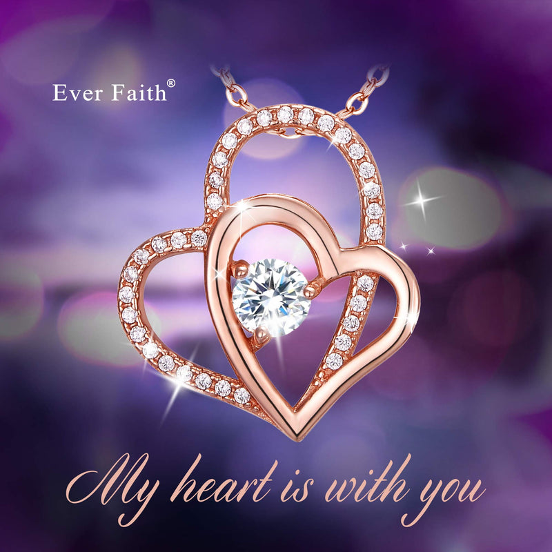 [Australia] - EVER FAITH Women's 925 Sterling Silver CZ Interlocking Open Heart Adjustable Pendant Necklace Clear Rose Gold-Tone 