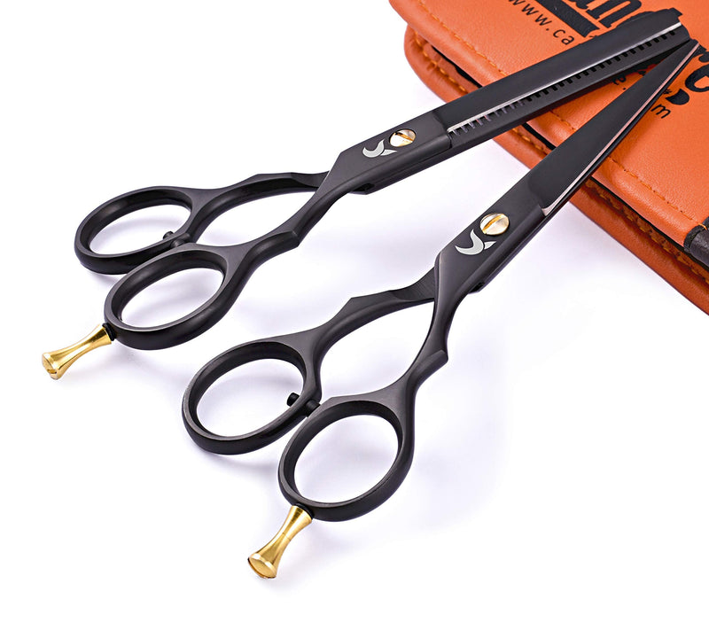 [Australia] - Candure Hairdressing Cutting Scissors Barber and Thinning Salon Shears Set 5.5 inch Deep Black 5.5" 
