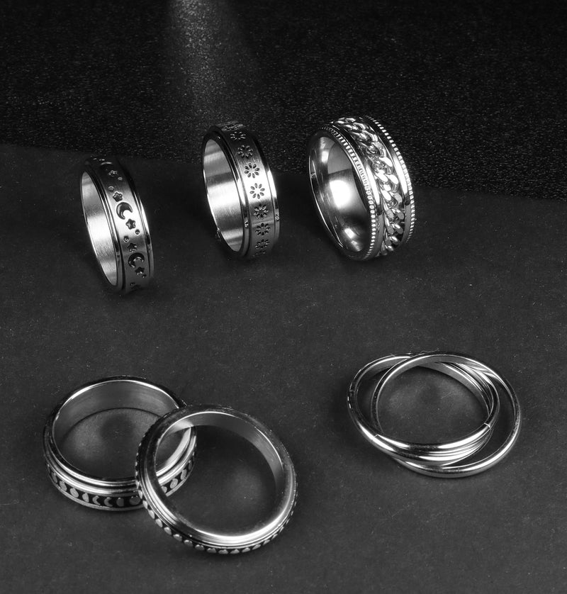 [Australia] - Fiasaso 6 Pcs Anxiety Ring for Women Men Teen Stainless Steel Fidget Rings Set Moon Star Spinner Rings Fidget Rings for Anxiety 5 
