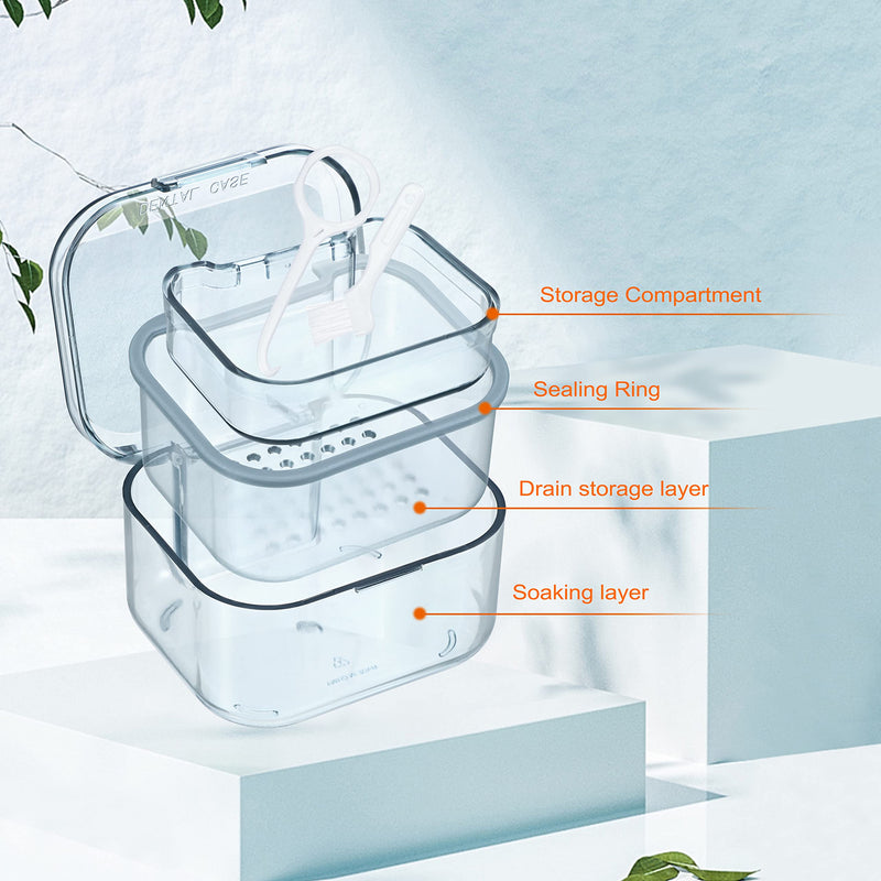 [Australia] - SUMTree Dental Container Case Orthodontic Denture Storage Box Retainer Container Box with Cleaning Basket and Brush Mouth Guard Case with Strainer for Daily Travel Cleaning, Blue 