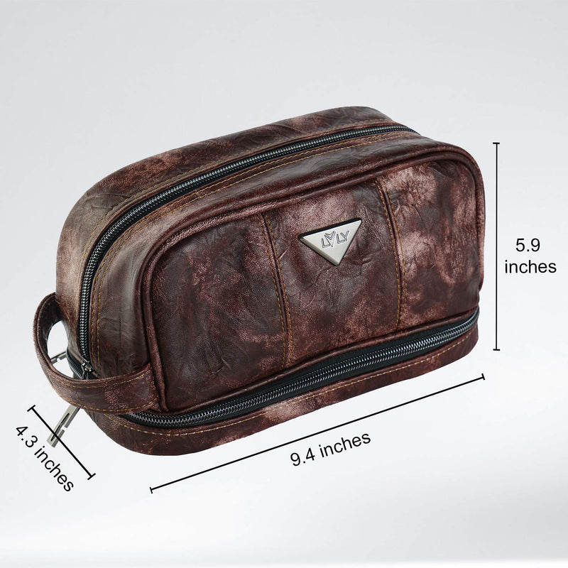 [Australia] - Toiletry Travel Bag for Men - Large Leather Dopp Kit - Mens Toiletries Bathroom Organizer by LVLY (Brown) 