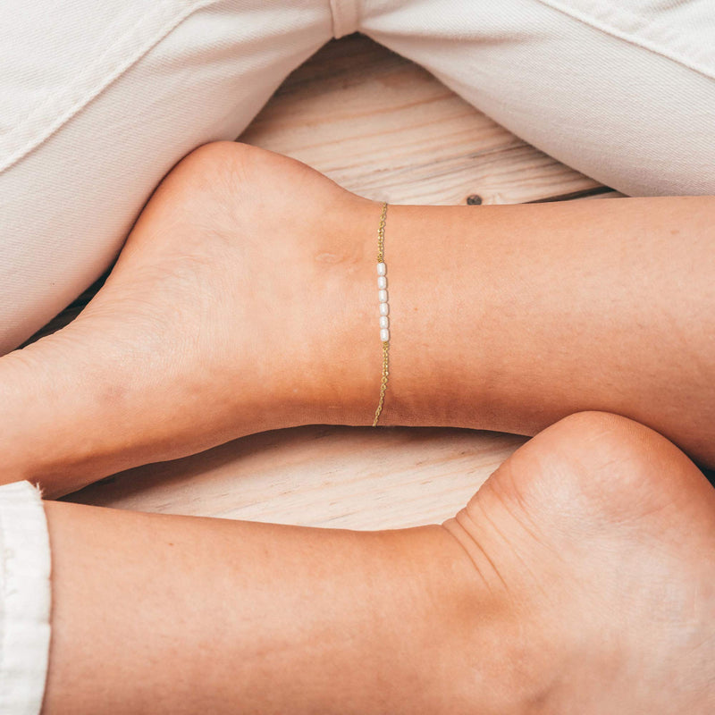 [Australia] - WEARON Pearl Anklet Handmade 18k Gold Plated Dainty Boho Beach Cute Ankle Bracelet Adjustable Layered Foot Chain for Women 
