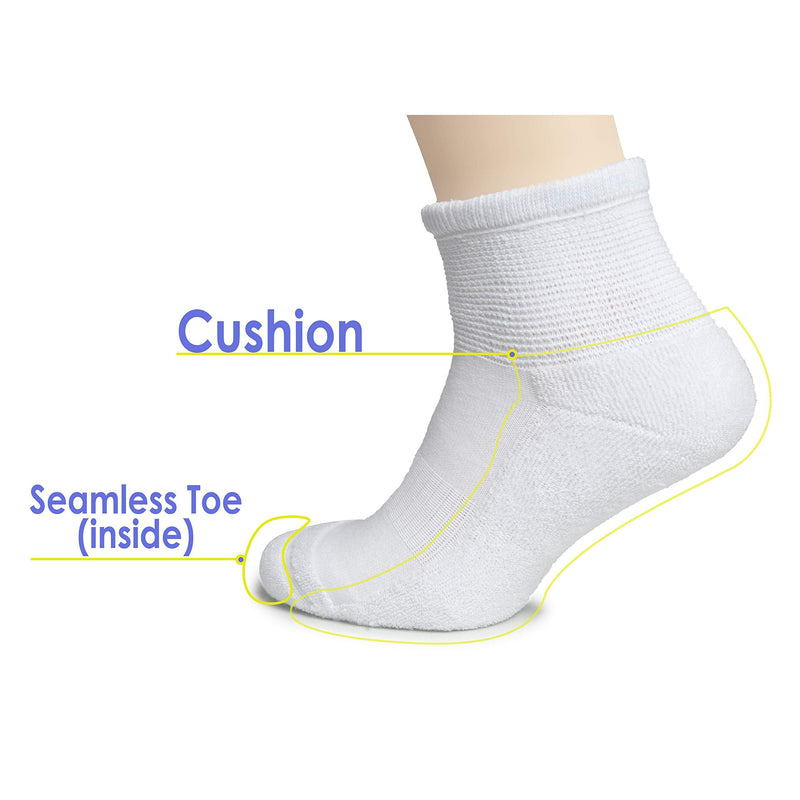 [Australia] - Hugh Ugoli Women Semi Cushion Socks, Diabetic, Loose Fit, Ankle, Soft Cotton, Seamless Toe 3 Pairs, Shoe Size: 6-9/9-12 White 