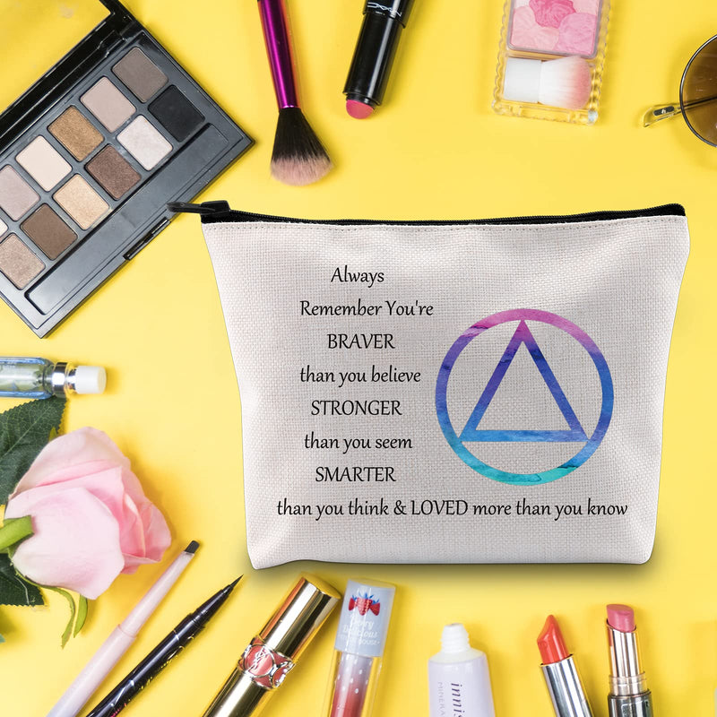 [Australia] - LEVLO Alcoholics Anonymous Recovery Cosmetic Make up Bag AA Recovery Gift Recovery AA You Are Braver Stronger Smarter Than You Think Makeup Zipper Pouch Bag For Women Girls (AA Bag) Aa Bag 