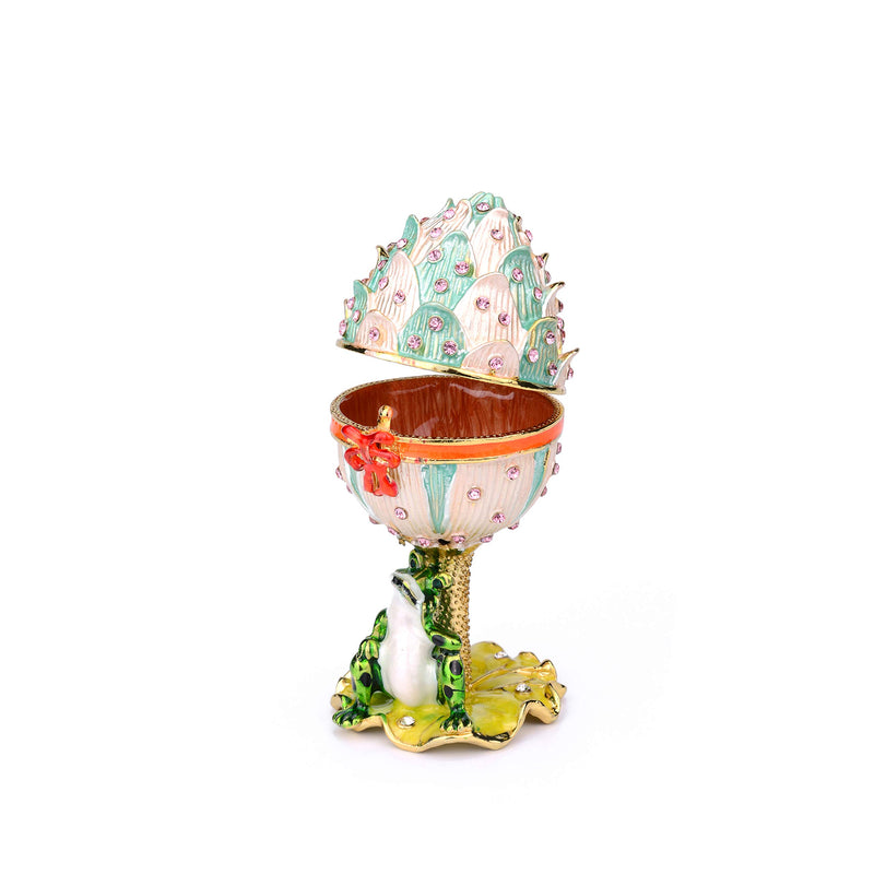 [Australia] - Furuida Faberge Egg Style Pitaya Enamel Jewelry Trinket Box Hinged with Crystal Ornaments Gift for Home Decor 