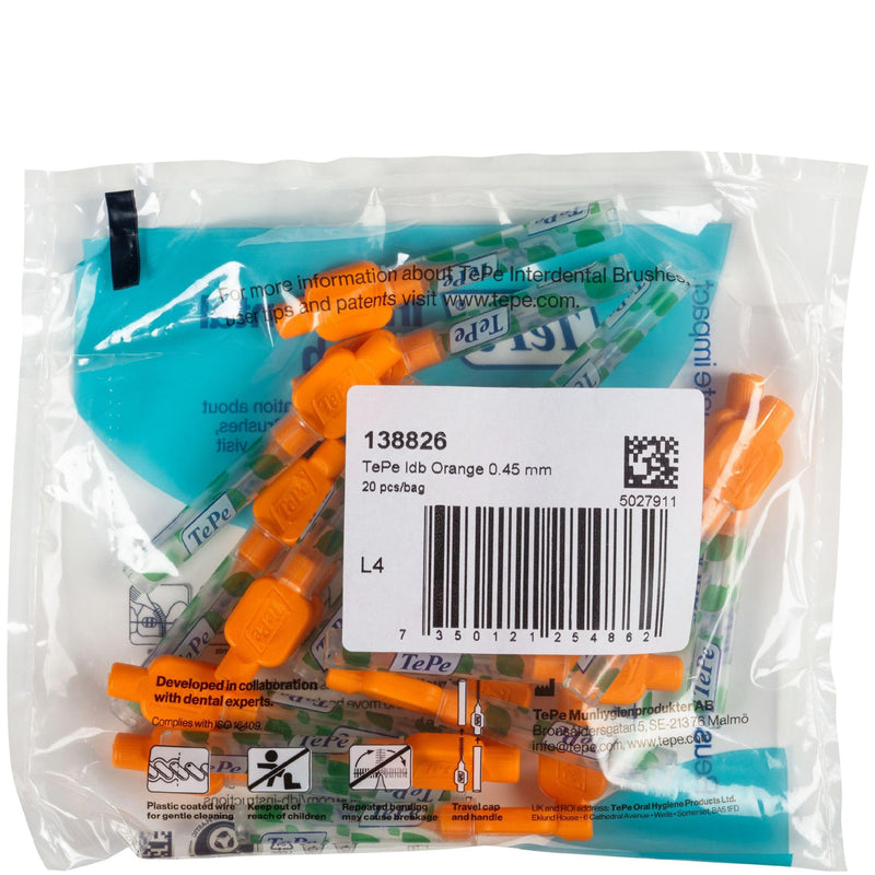 [Australia] - TePe Interdental Brush, Original, Orange, 0.45 mm/ISO 1, 20pcs, plaque removal, efficient clean between the teeth, tooth floss, for narrow gaps 1x20 pcs Orange (Size 1) 