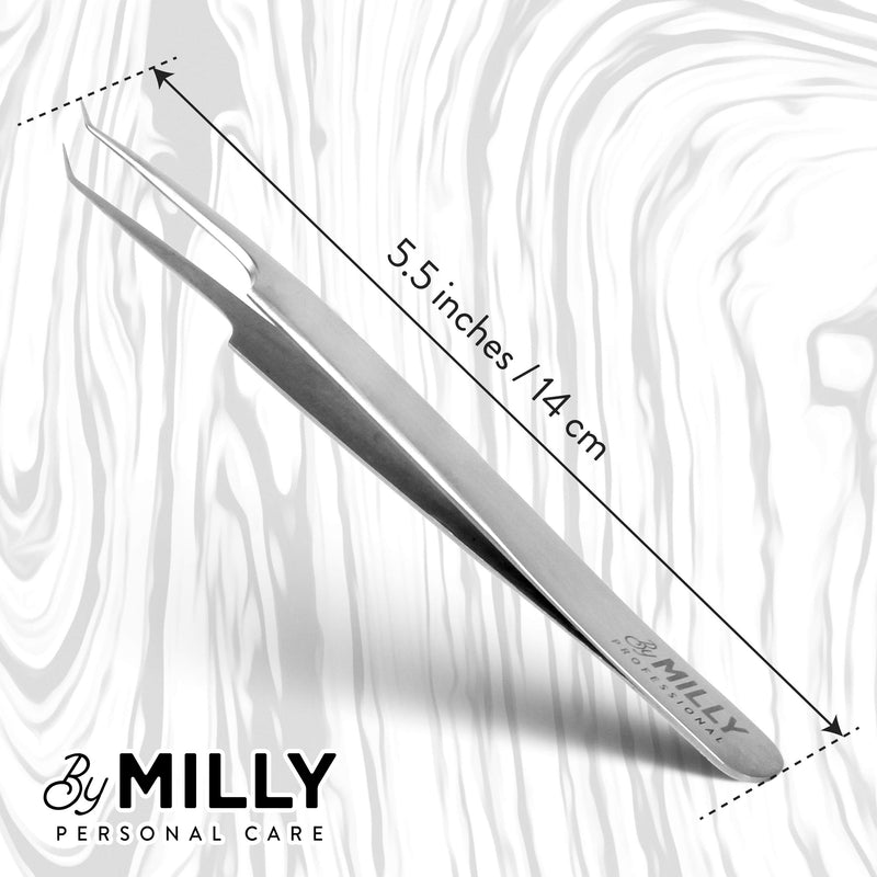 [Australia] - By MILLY Professional - Volume Eyelash Extension Tweezers - Lash Tweezers for Volume Pick-Up - Curved Precision Closure Tips - Titanium Coated Stainless Steel - 14 cm (5.5 inches) 