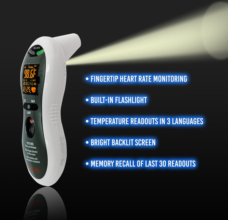[Australia] - MOBI - Ultra Pulse Digital Thermometer - Ear & Forehead Indicator Pulse Rate Monitor Flashlight - Talking Digital Fever Monitor for Baby Kids & Adult 