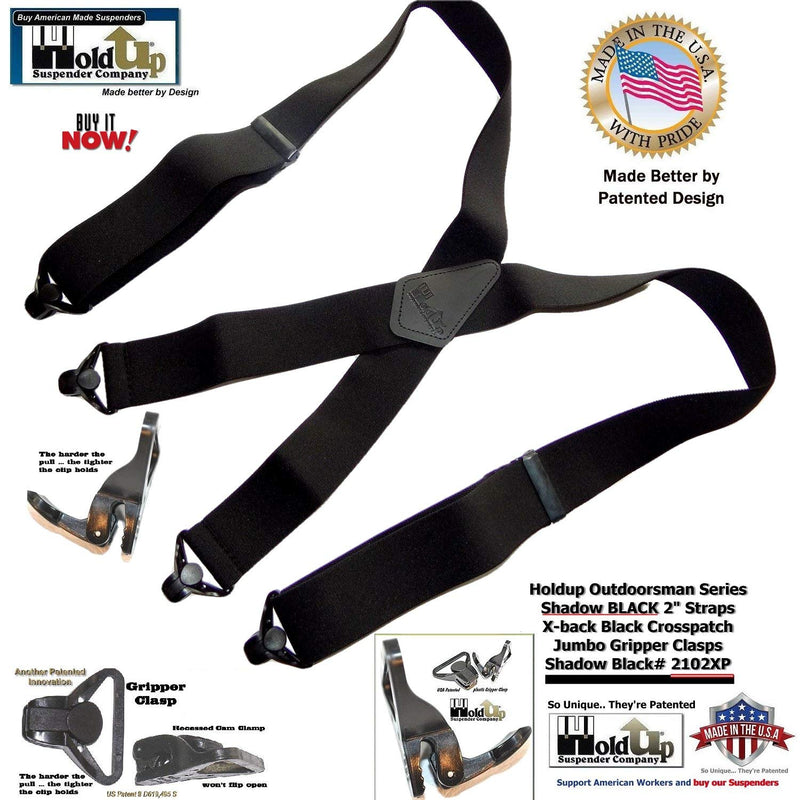 [Australia] - Holdup Suspender Company 2" Wide Shadow Black X-back Suspenders with Patented jumbo black Gripper Clasps 