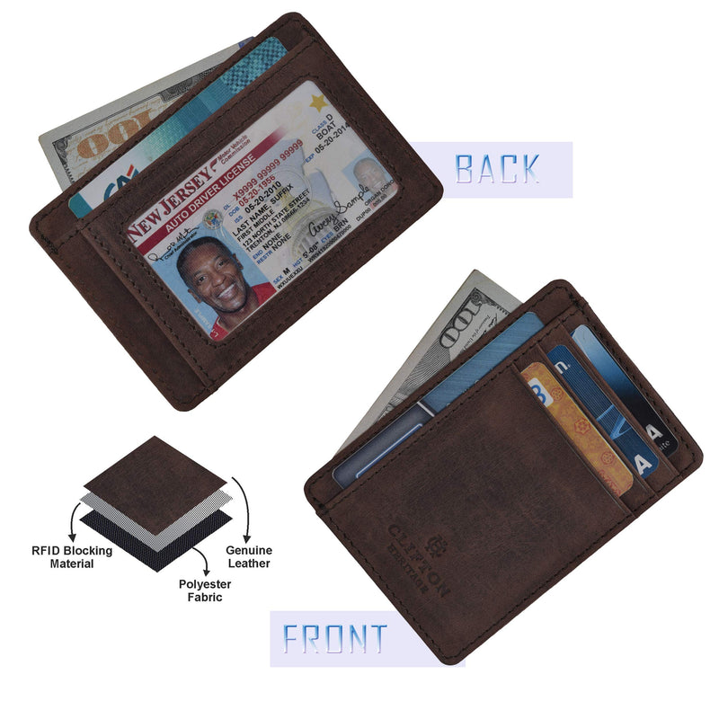 [Australia] - Minimalist Wallets for Men & Women RFID Front Pocket Leather Card Holder Wallet Brown Hunter 
